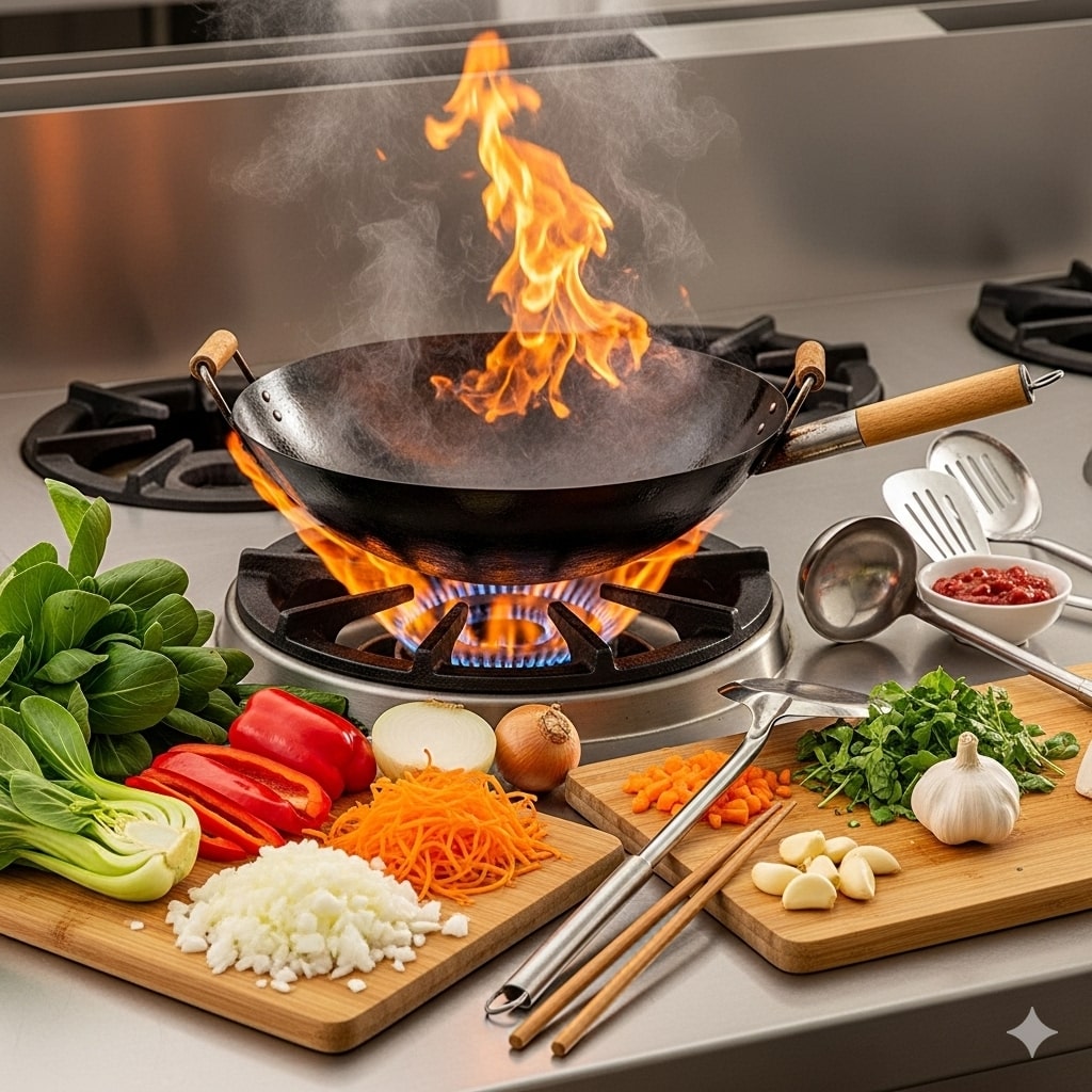 Traditioneller Wok mit Gasbrenner