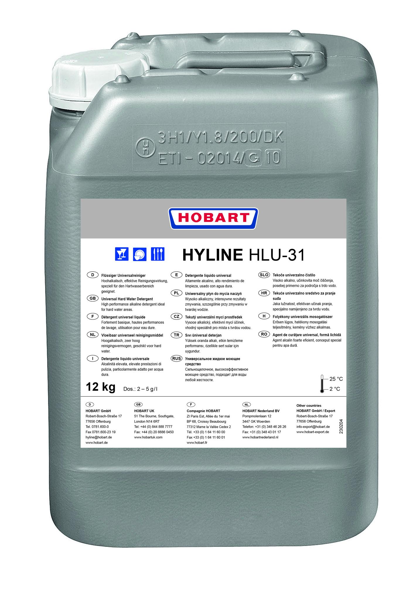 ecomax by HOBART Hyline HLU-31 Universal-Reiniger für hartes Wasser,  12 kg-Kanister