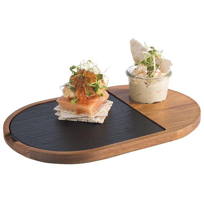 APS Servierbrett, 2-teilig | 1 Holzbrett Akazie, 1 Naturschieferplatte