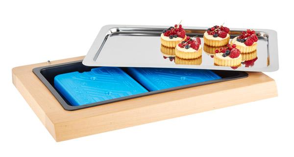 APS Buffetvitrine "TOP FRESH GN 1/1" | 4tlg  1 Holzbox mit Kunststoffwanne, 1 Tablett GN 1/1 + 2 Kühlakkus
