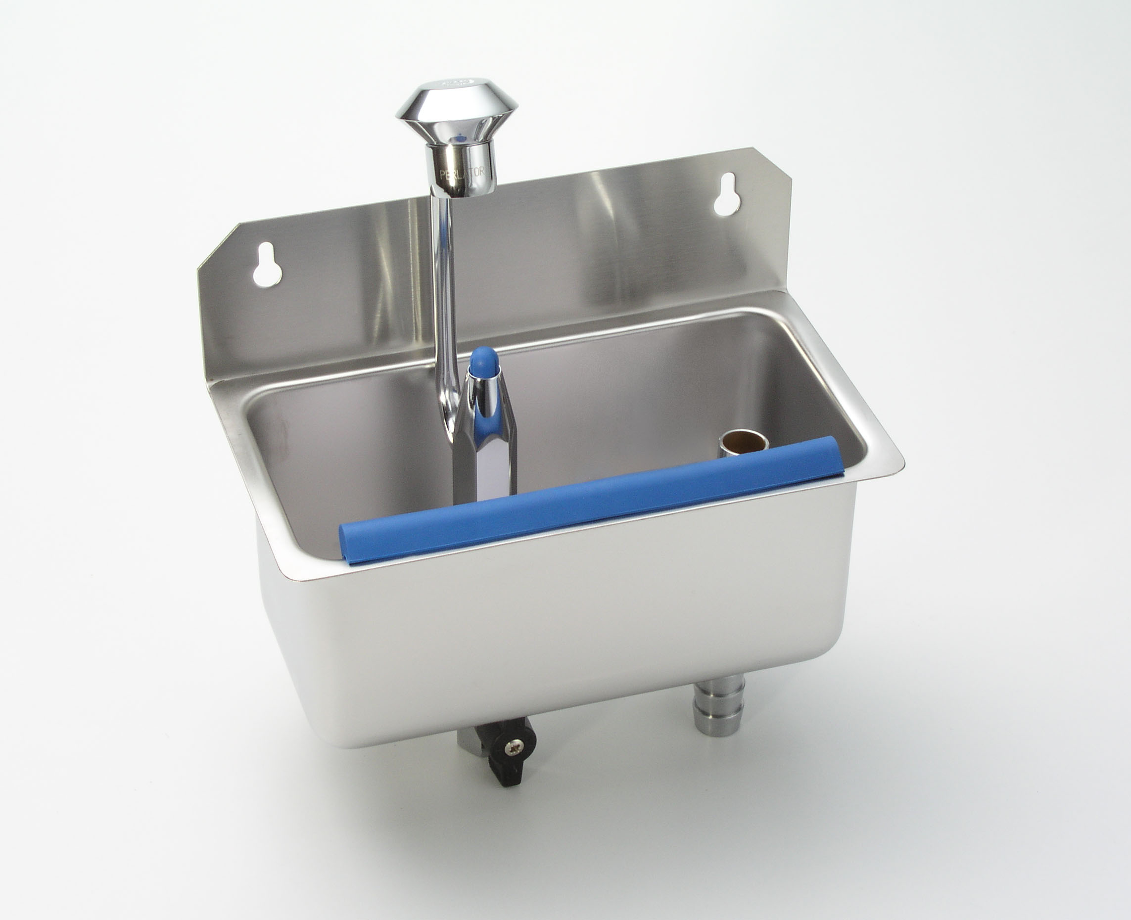 Stöckel Anbauspüle Modell 15/16 Wandaufhängung mit Portioniererdusche und Wasserablauf