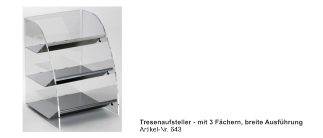 Stöckel Kombi Box Tresenaufsteller mit 3 Fächern aus Plexi/Edelstahl 250 x 250 mm