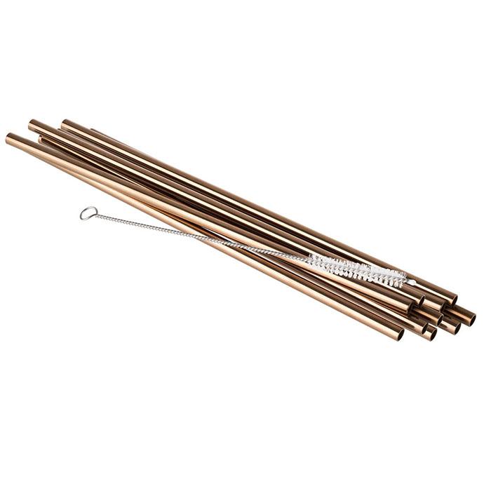 APS Edelstahl Trinkhalme | 10 Trinkhalme + 1 Reinigungsbürsten | Ø 6 mm  Länge 21,5 cm | 3 Farben