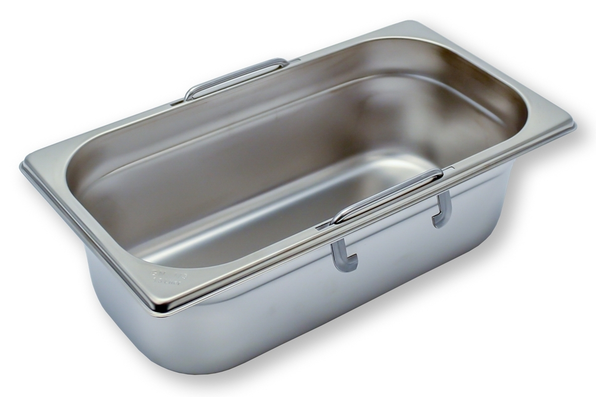 Rieber GN-Behälter 1/3 aus Edelstahl mit versenkbaren Griffen / Art.Nr. 84010215 Tiefe in mm: 100 / Inhalt 3,3 Liter