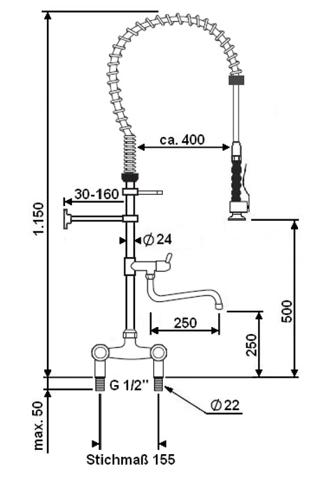 ecomax by HOBART Handbrause mit Standmischbatterie für Haubenspülmaschine ecomax H604